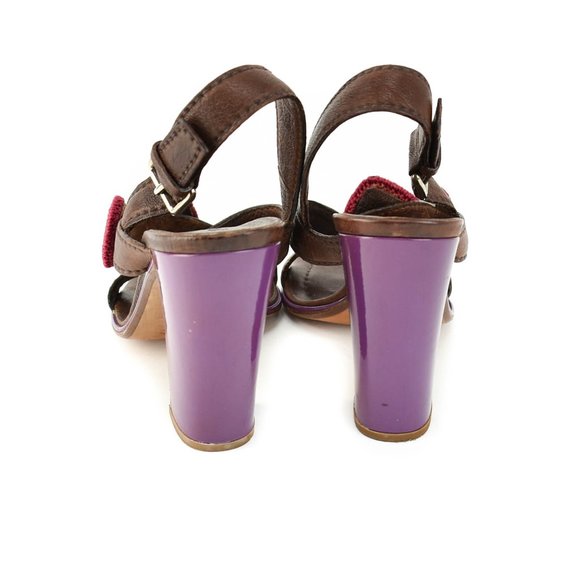 PRADA: Brown, Leather & Patent Color-Block Heels - Picture 6 of 8